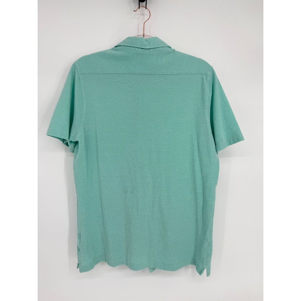 Bugatchi Mens Mint Green Pique Knit Short Sleeve Button Down Floral Trim Sz L - Picture 4 of 10